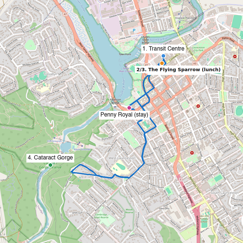 A gorge at the end of the street β Launceston: the Transit Centre, The Flying Sparrow, Penny Royal and Cataract Gor