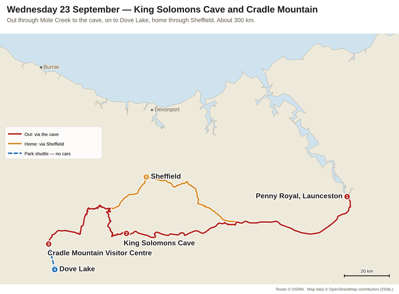Weindorfer's mountain — Route: Launceston, King Solomons Cave, Cradle Mountain Visitor Centre, the shutt