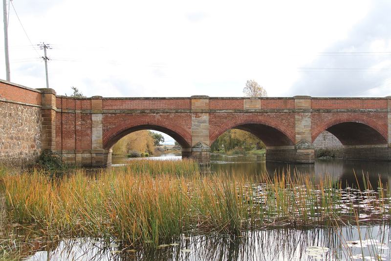 Why it's called Wineglass Bay — The Red Bridge at Campbell Town: three brick arches over the Elizabeth River, tr
